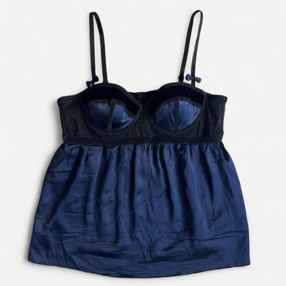 Vintage Bebe Blue Satin Lingerie Babydoll Top